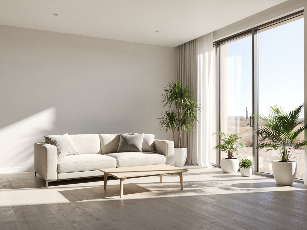 A bright, calm, sun-filled modern Arizona living room